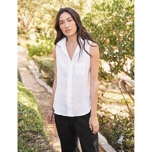 Frank & Eileen Fiona Sleeveless Button-Up Shirt White Linen Size M Relaxed